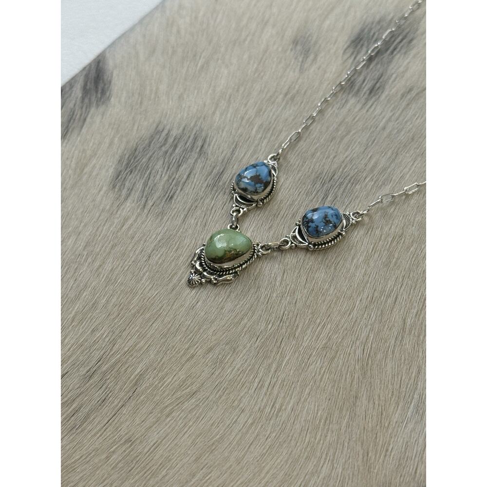 Sterling Silver Sonoran Gold Blue Golden Hills Turquoise Necklace Paperclip - Picture 4 of 13